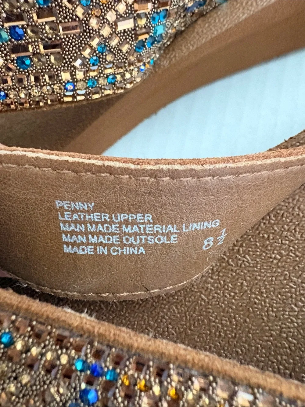 Yellow Box Penny flatform sandals blue & gold beaded detailing leather strap 8.5 - Picture 8 of 8